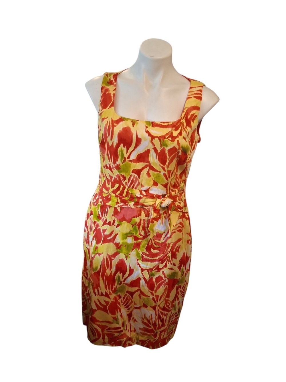 Ralph Lauren Red and Yellow Floral Scoop-Neck Sheath Dress